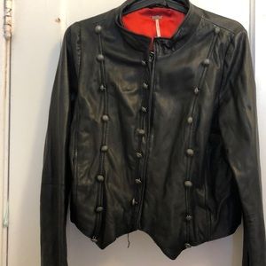 Free People Military Leather Jacket